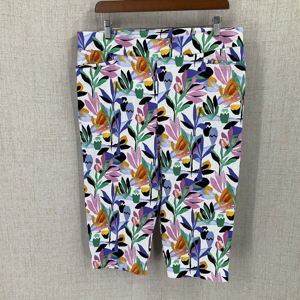 Chico's Brigitte So Slimming Crop Pants Womens 14 Multi Floral Stretch Boho